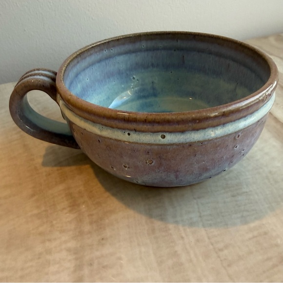Handcrafted Ceramic Soup Mug in Blue and Brown by Iris Minc - Picture 2 of 11
